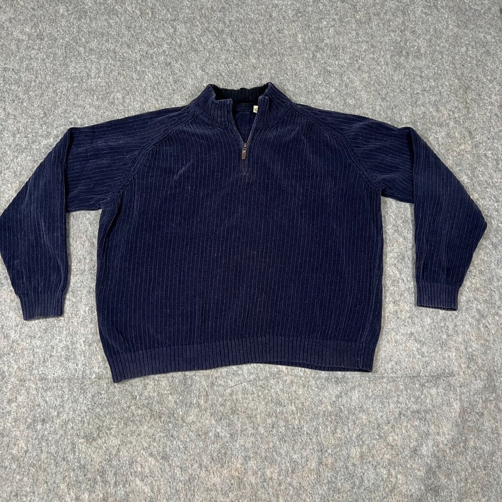 Tommy Bahama Men's Sweater 2XL Navy Blue Quarter Zip Pullover Long Sleeve